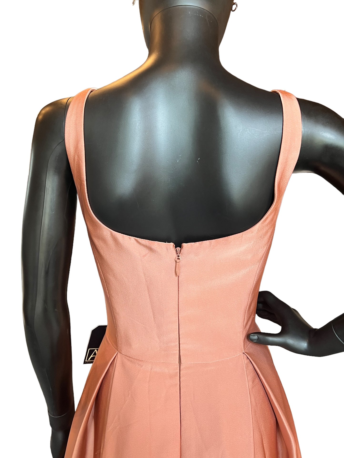 Azazi Rust Satin Scoop Neck Full Skirt Formal Gown