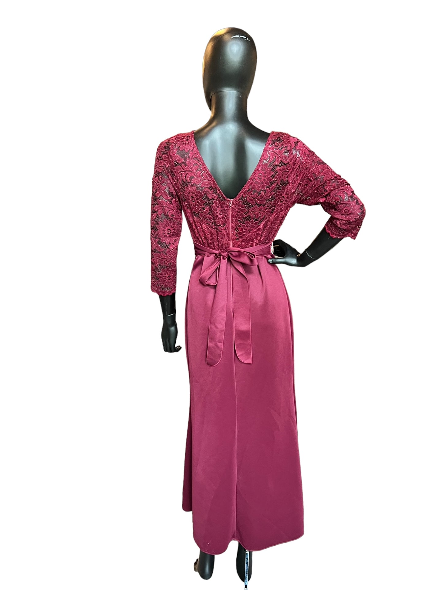 Red Fit & Flare Lace Illusion Jewel Sash Formal Dress