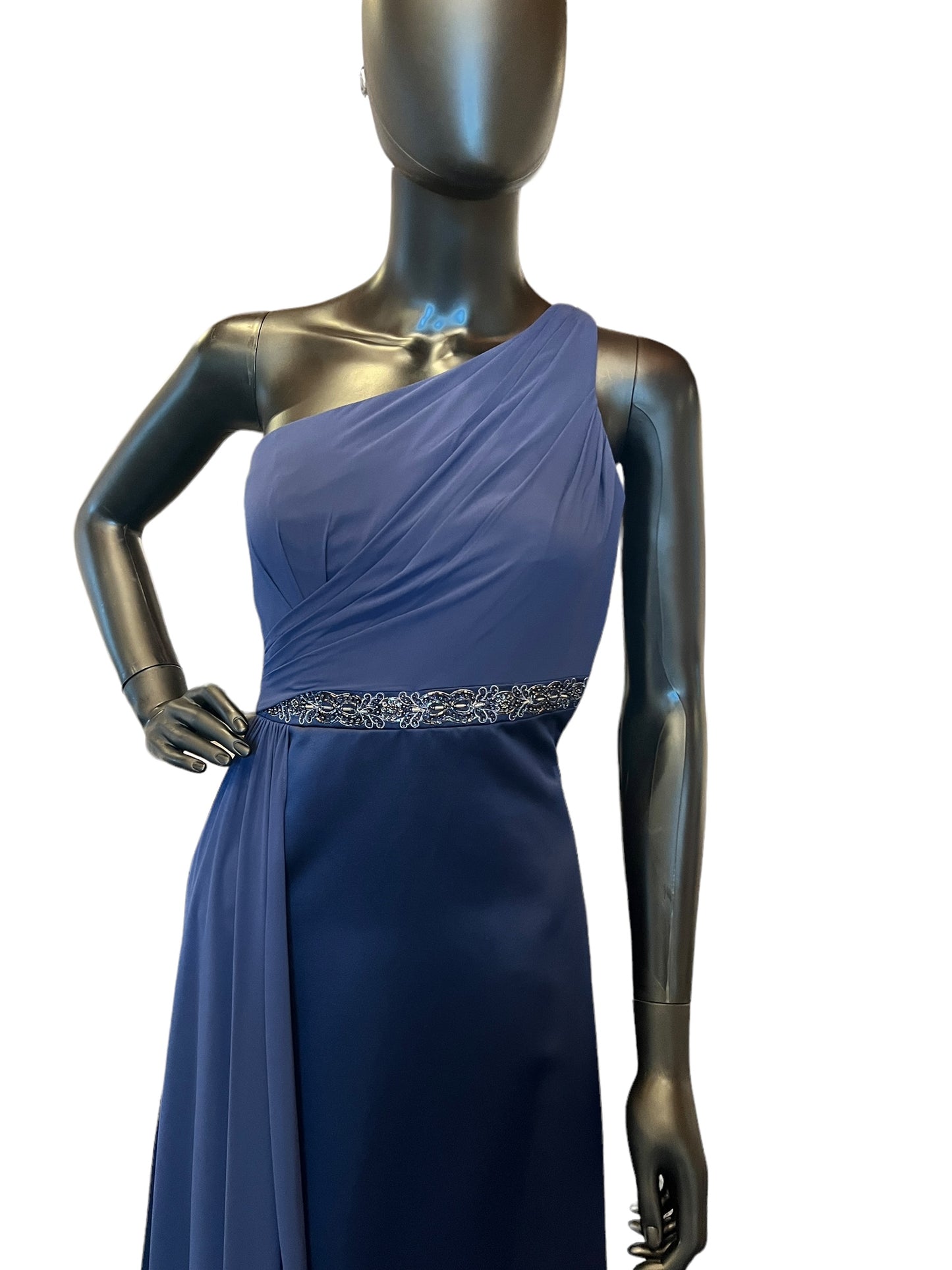 Navy Satin One Shoulder Dress