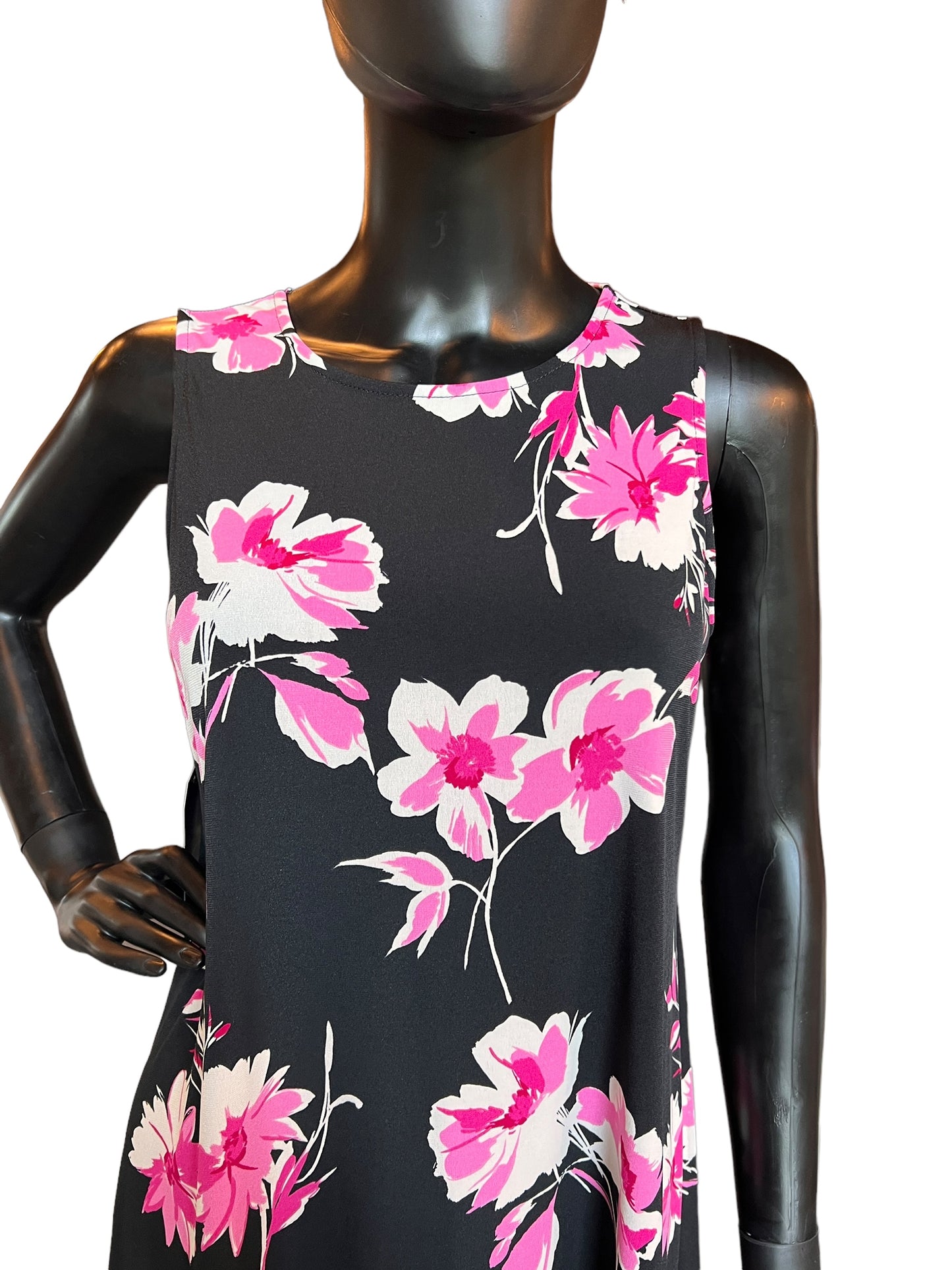 Black/Pink Floral Casual Jersey Dress