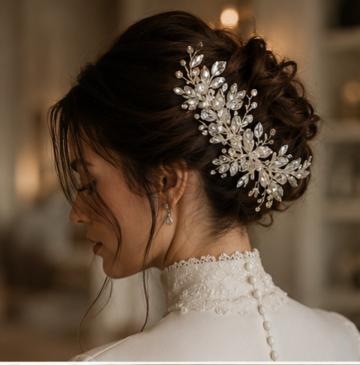 Silver/Crystal Woven Large Hairpiece