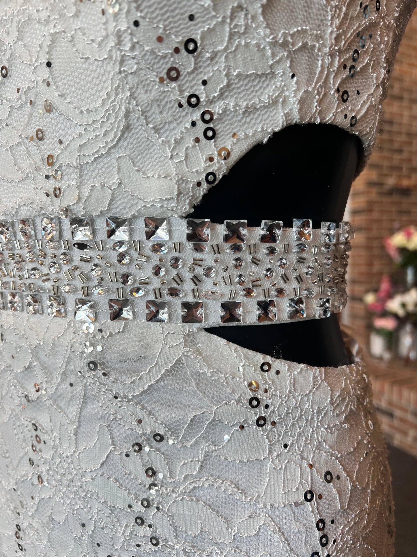 White Lace Sequin Open Dress