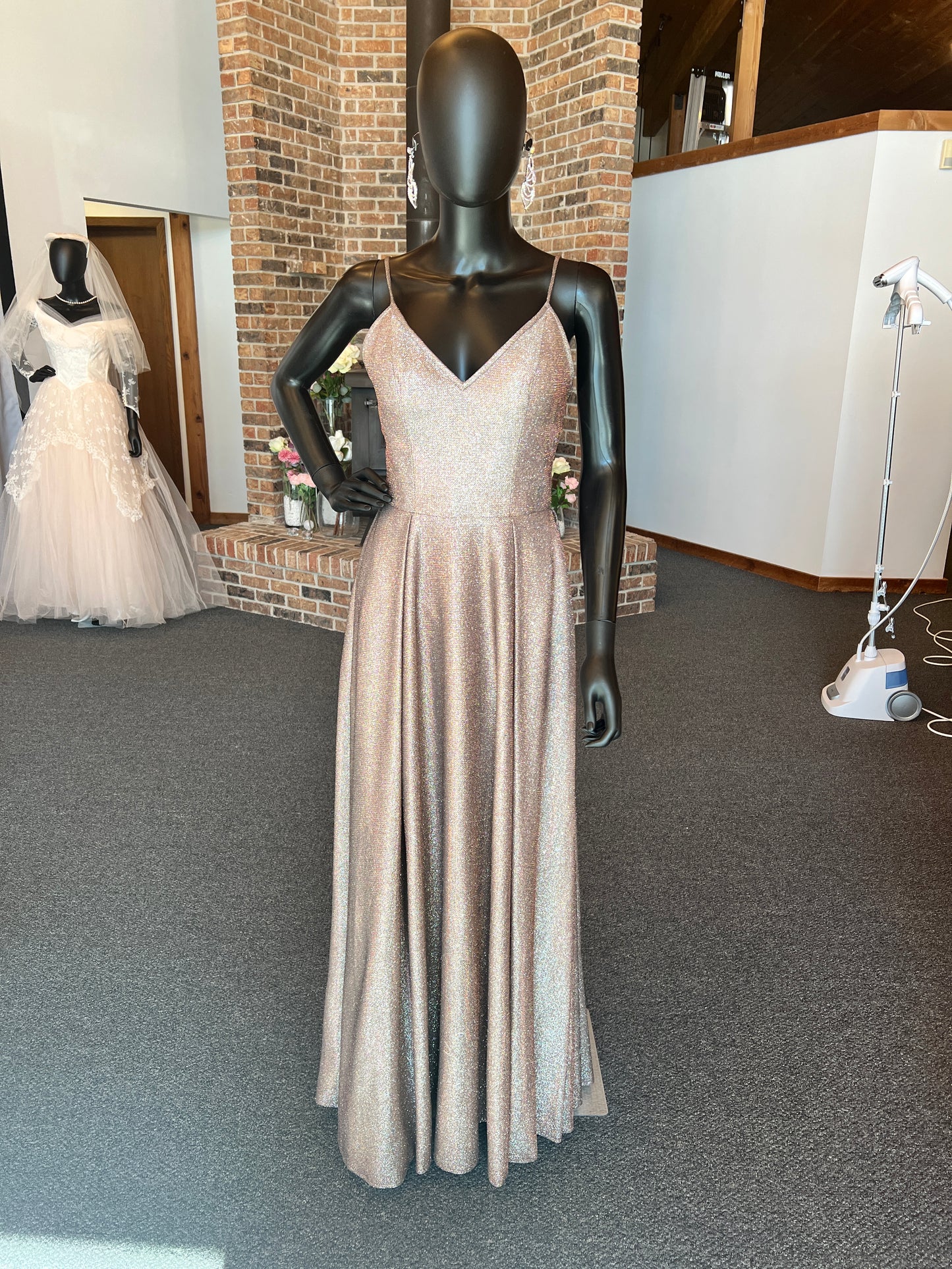 Rose Glitter Spaghetti A-Line Formal Dress