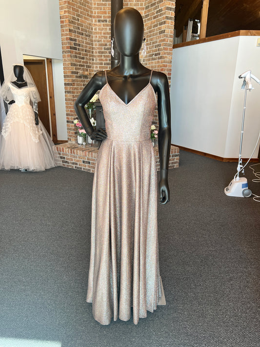 Rose Glitter Spaghetti A-Line Formal Dress