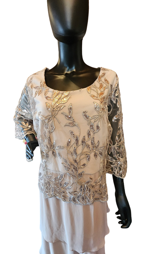 Nude Tier Chiffon W/Sleeves