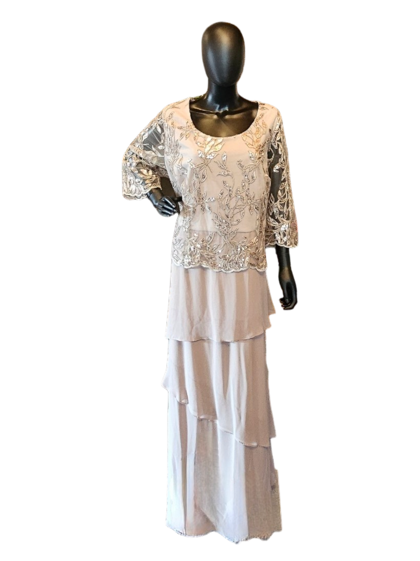 Nude Tier Chiffon W/Sleeves