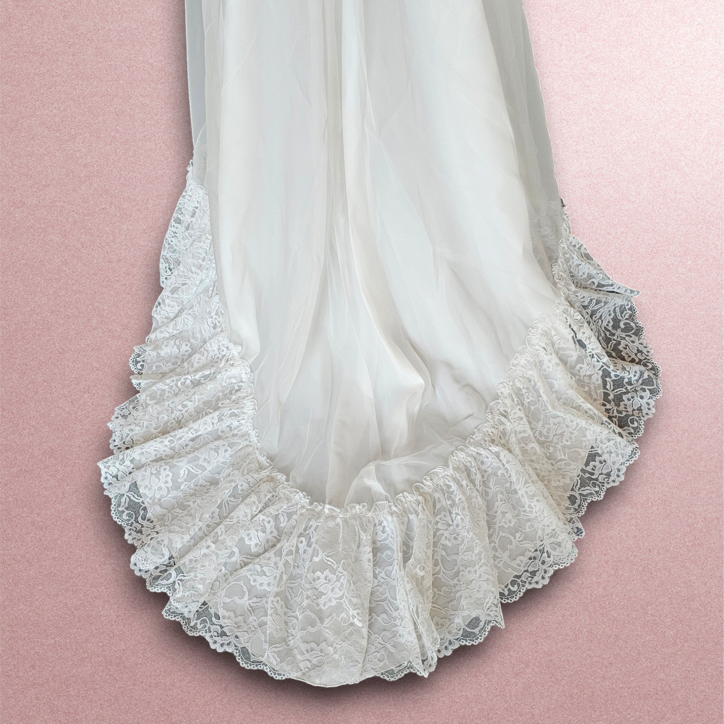 Vintage 70s Lace Bandeau Chiffon High-Collar Wedding Gown