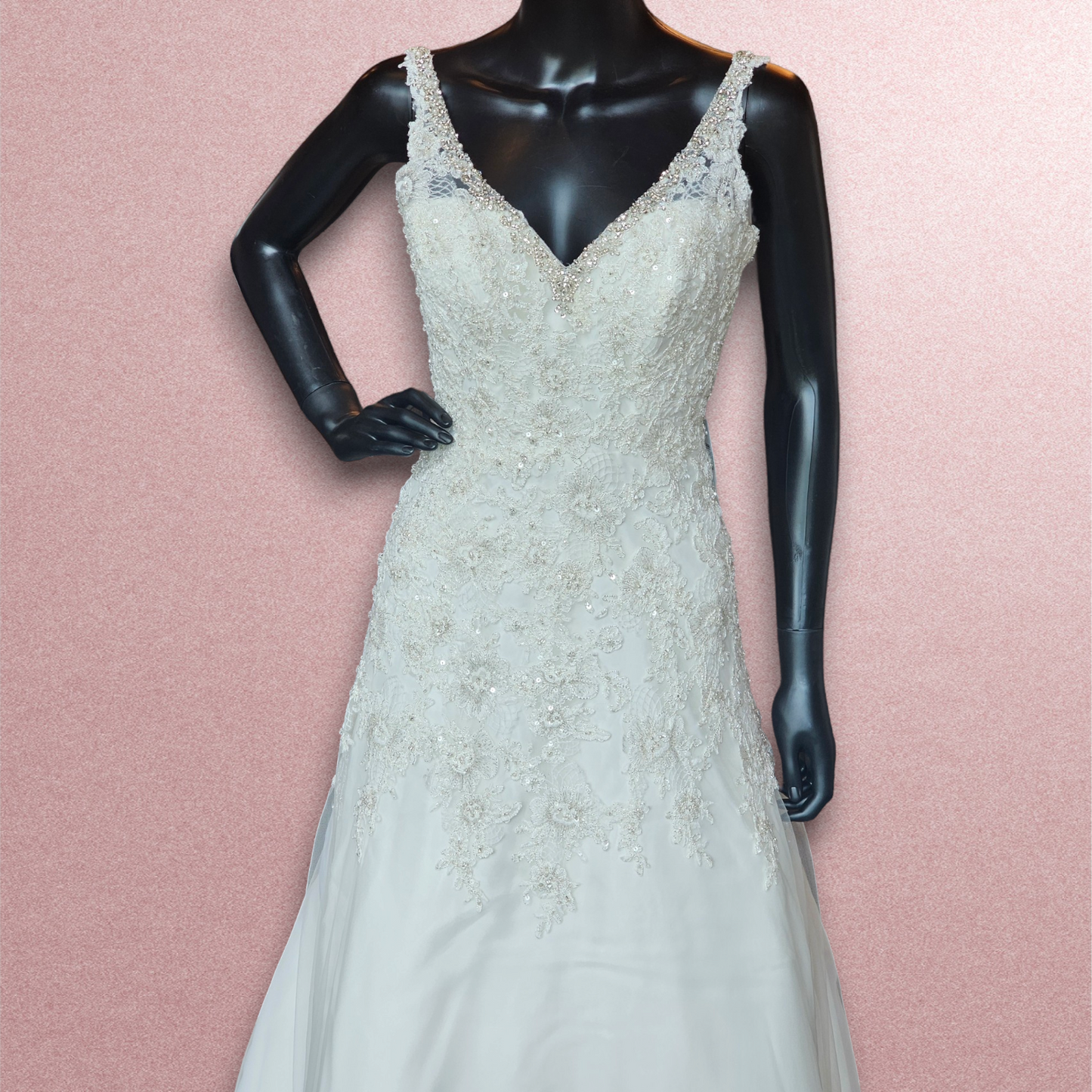 Mori Lee Lace Overlay V-Neck Wedding Gown