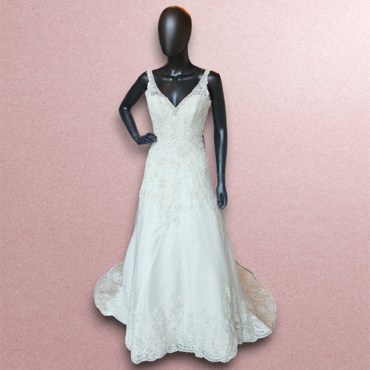 Mori Lee Lace Overlay V-Neck Wedding Gown