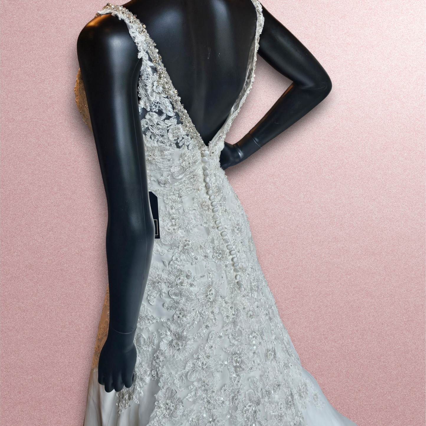 Mori Lee Lace Overlay V-Neck Wedding Gown