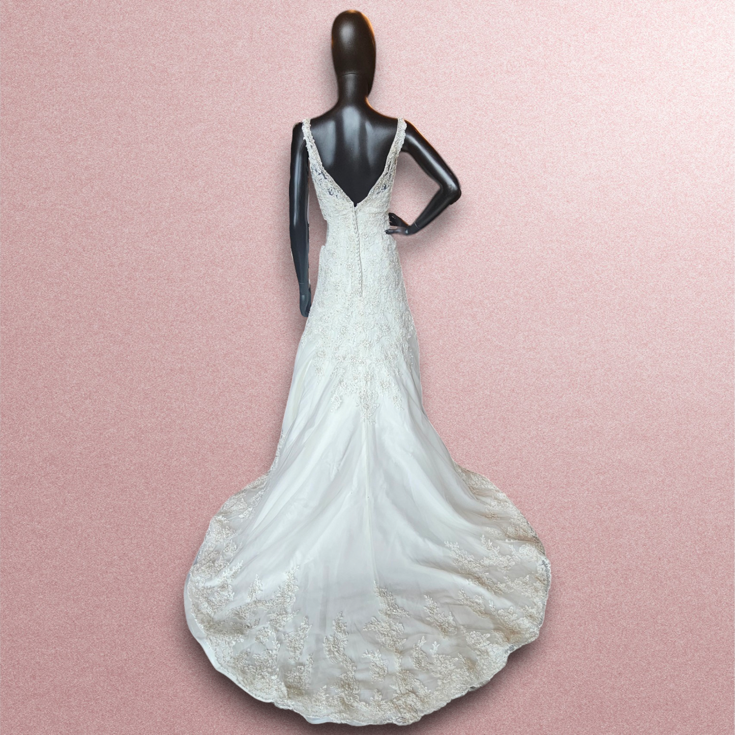 Mori Lee Lace Overlay V-Neck Wedding Gown