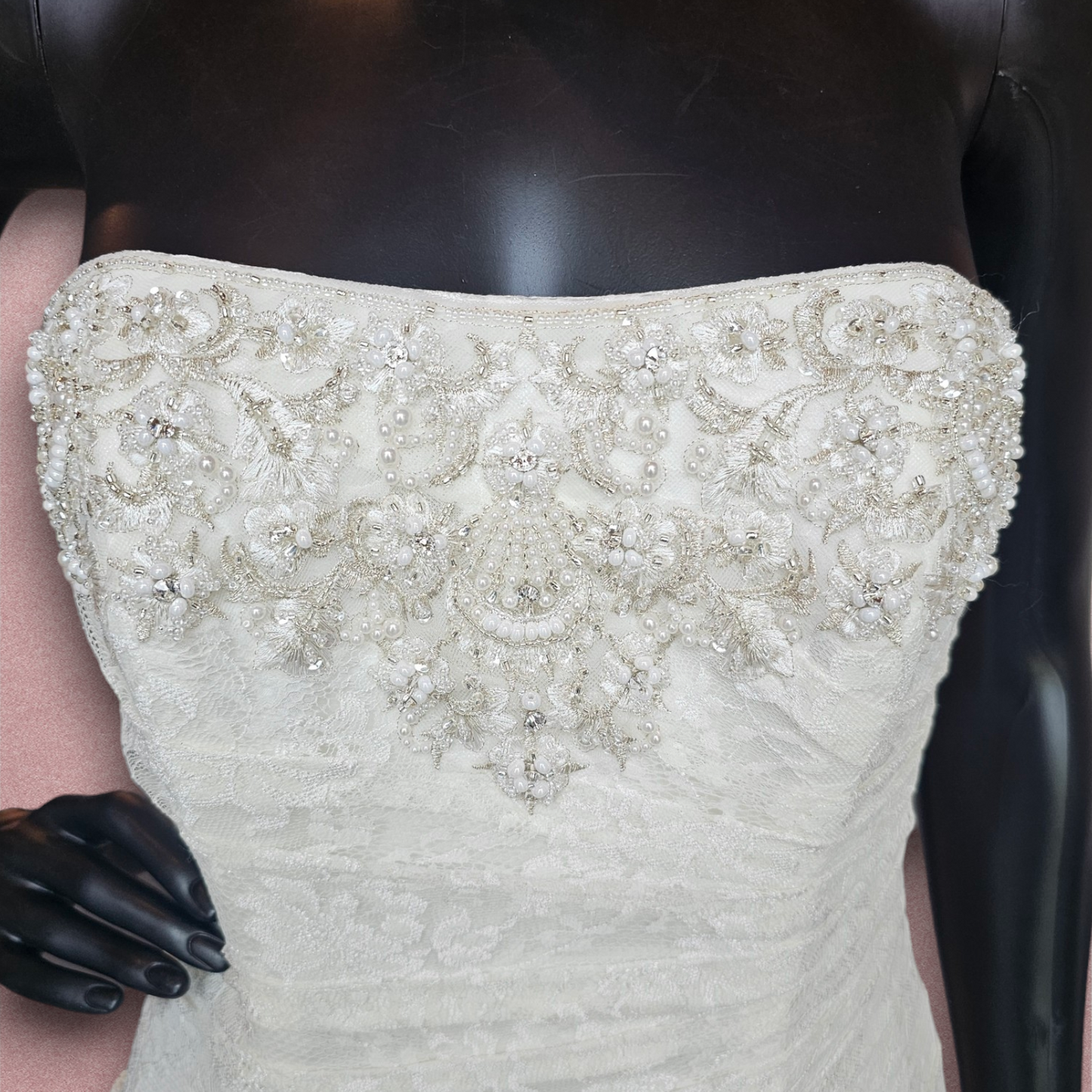 David's Bridal Lace Side Ruched Wedding Gown