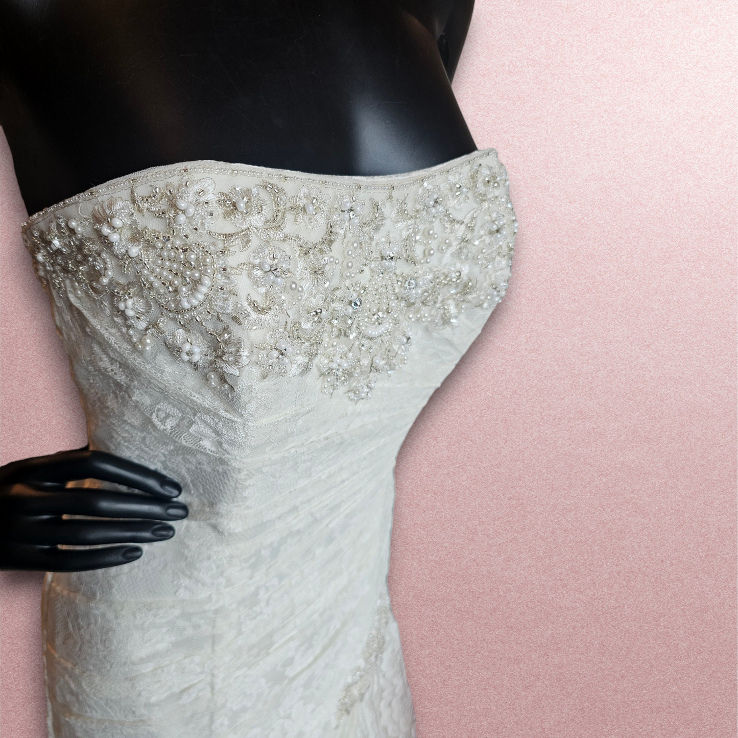 David's Bridal Lace Side Ruched Wedding Gown