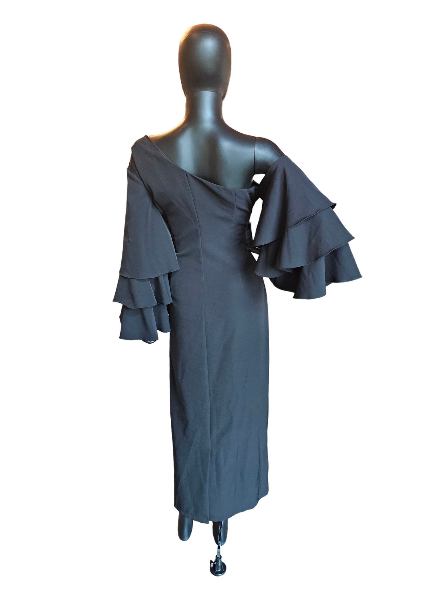 Black Ruffle Sleeve One Shoulder / Asymmetrical Neckline Party Dress