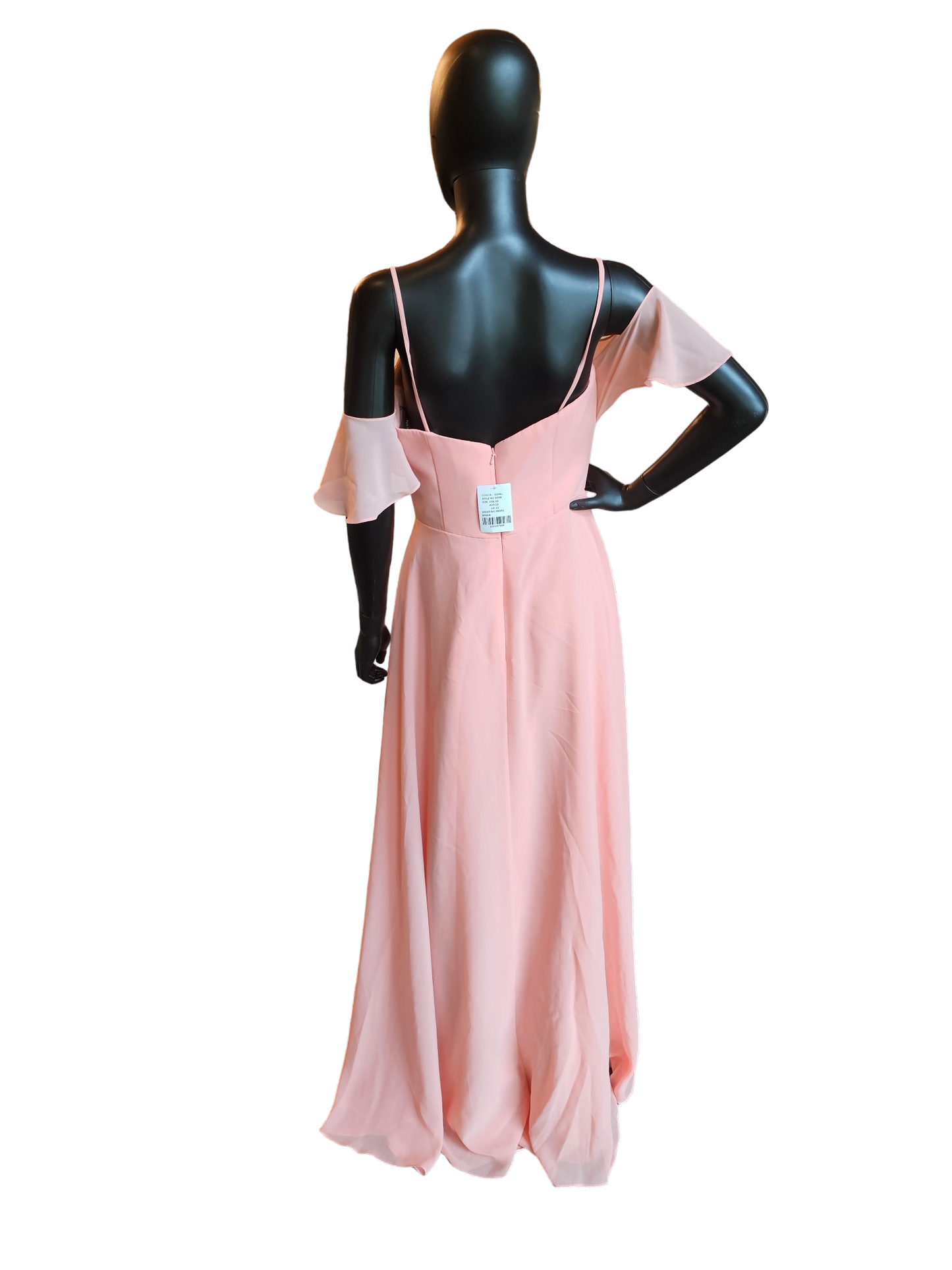 Peach Chiffon Sorrella Vita Flutter Off Shoulder Formal Dress