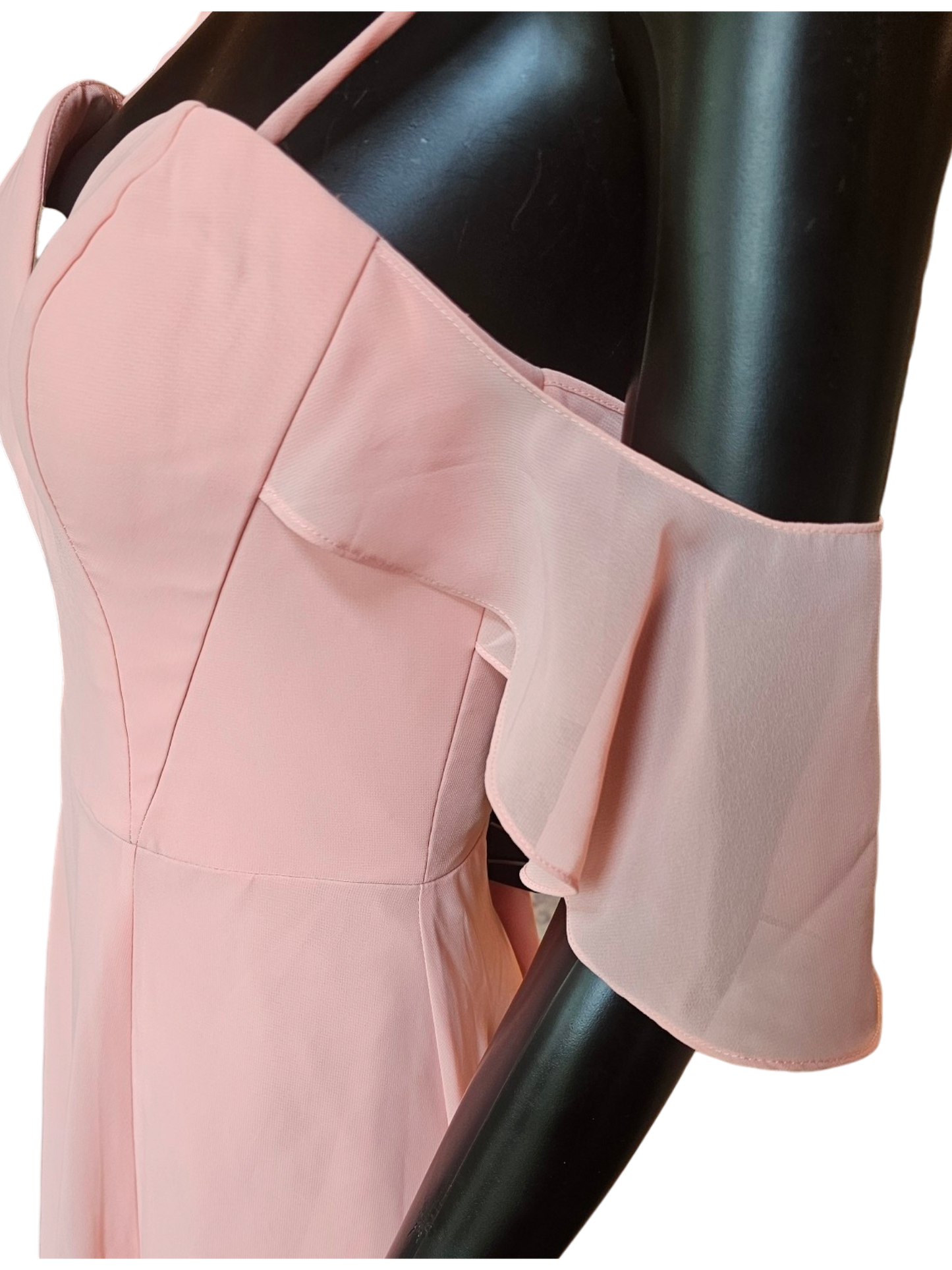 Peach Chiffon Sorrella Vita Flutter Off Shoulder Formal Dress