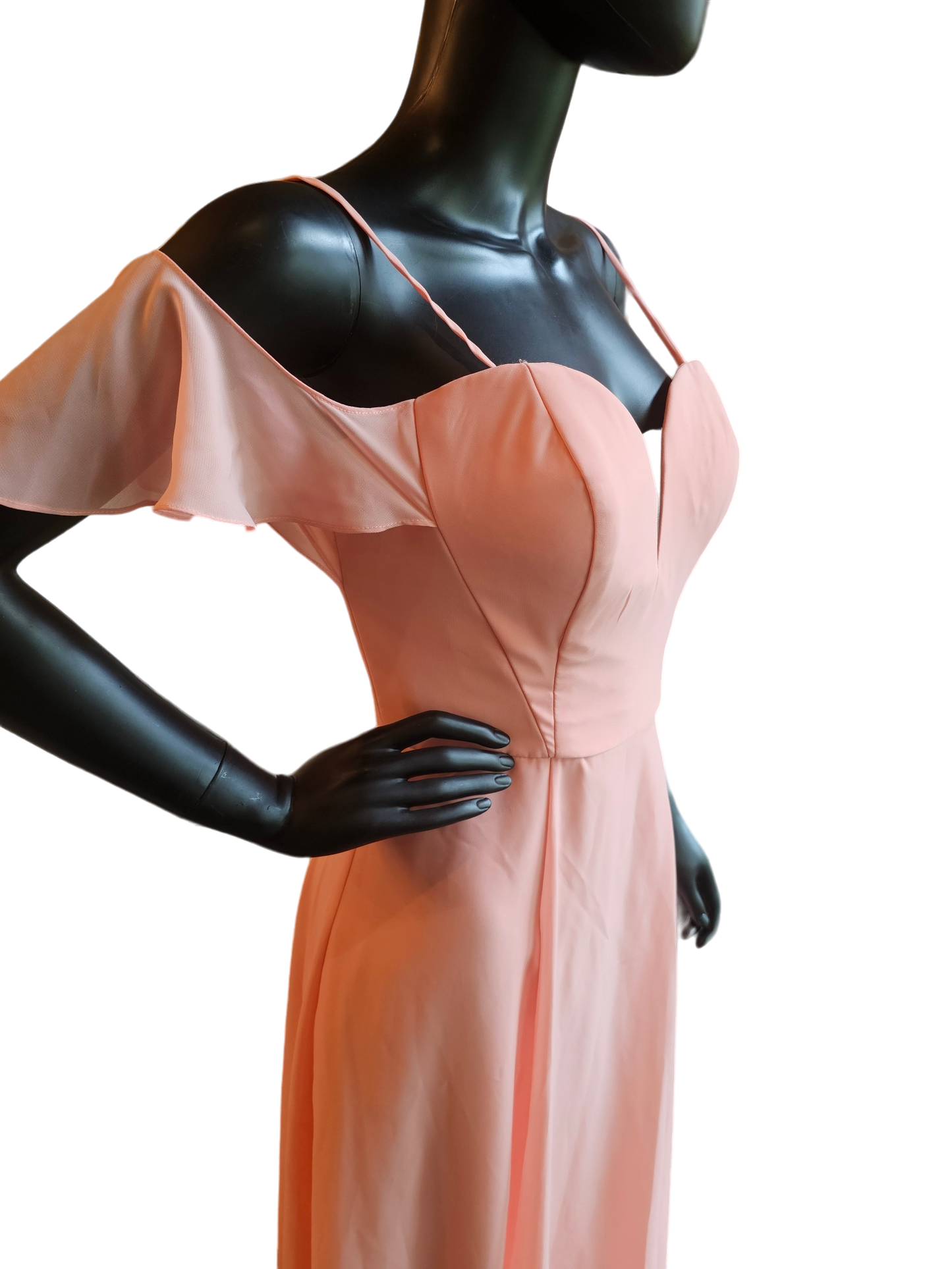 Peach Chiffon Sorrella Vita Flutter Off Shoulder Formal Dress