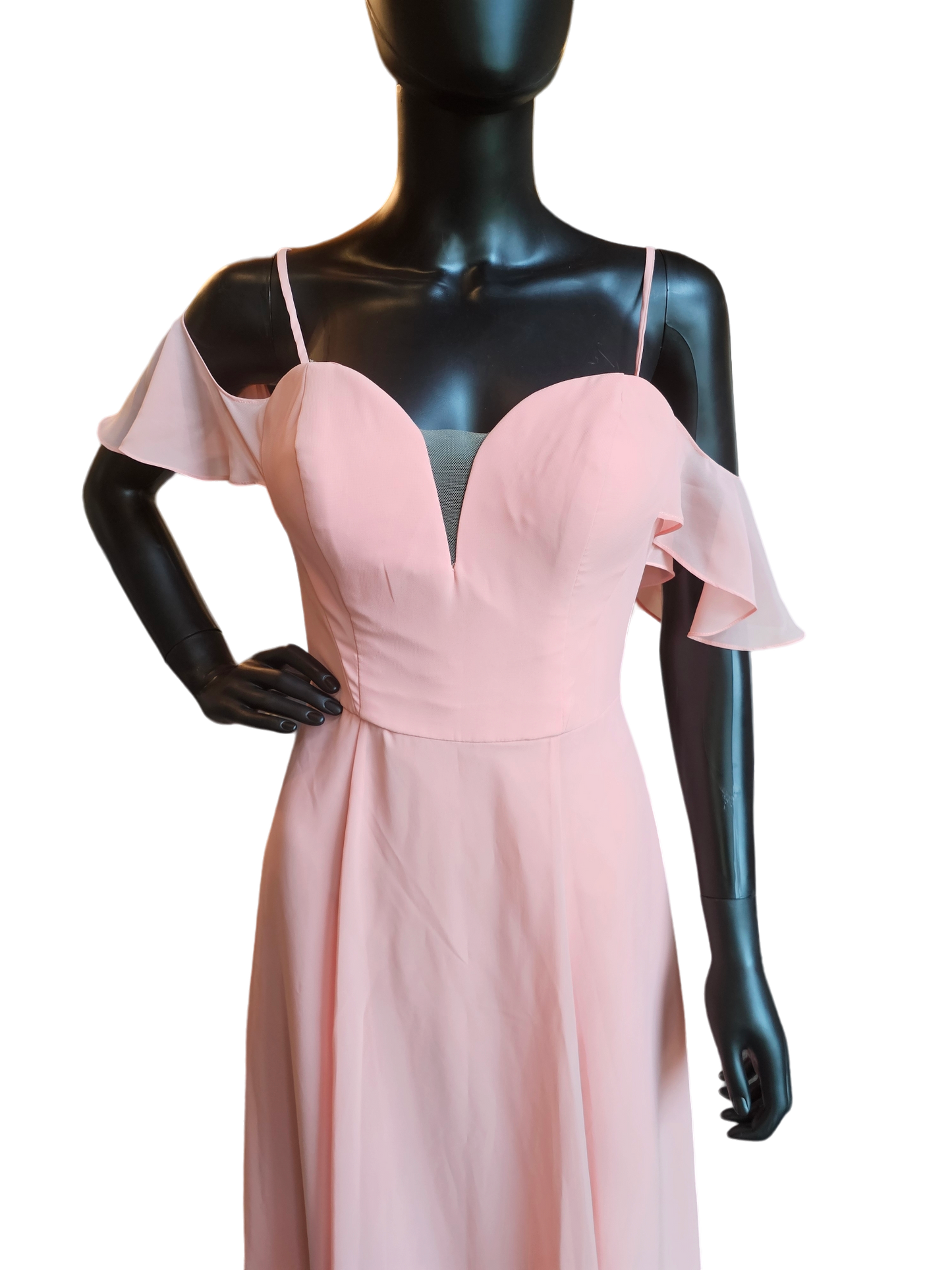 Peach Chiffon Sorrella Vita Flutter Off Shoulder Formal Dress