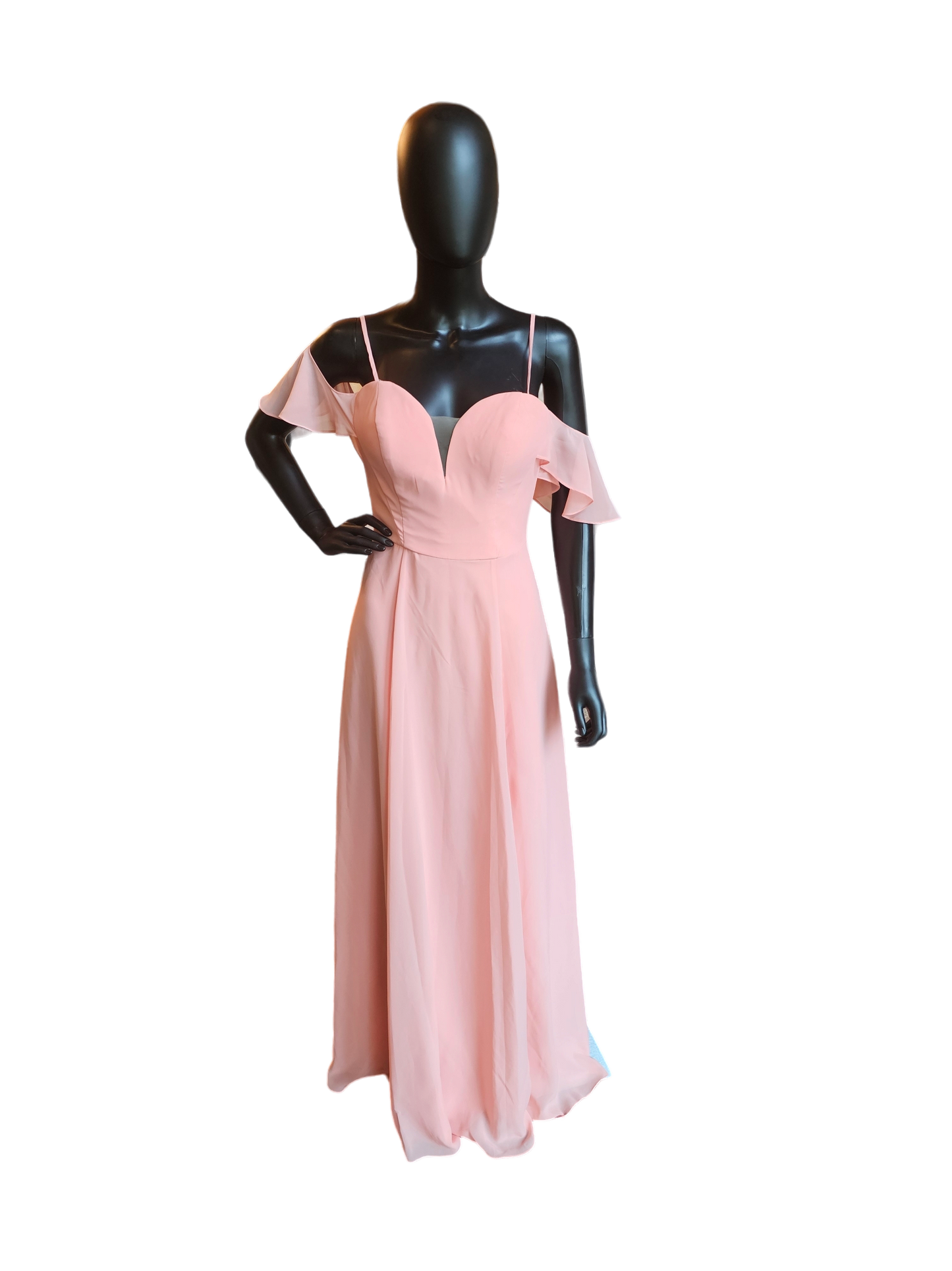 Peach Chiffon Sorrella Vita Flutter Off Shoulder Formal Dress