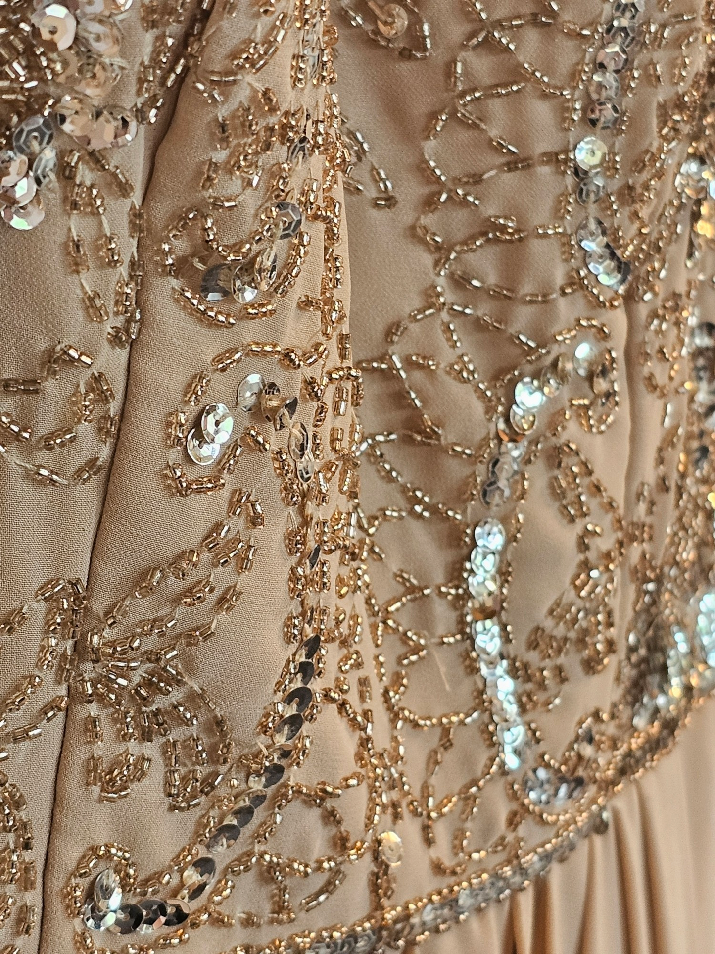 Adrianna Papell Nude Beaded Empire Chiffon Formal Gown