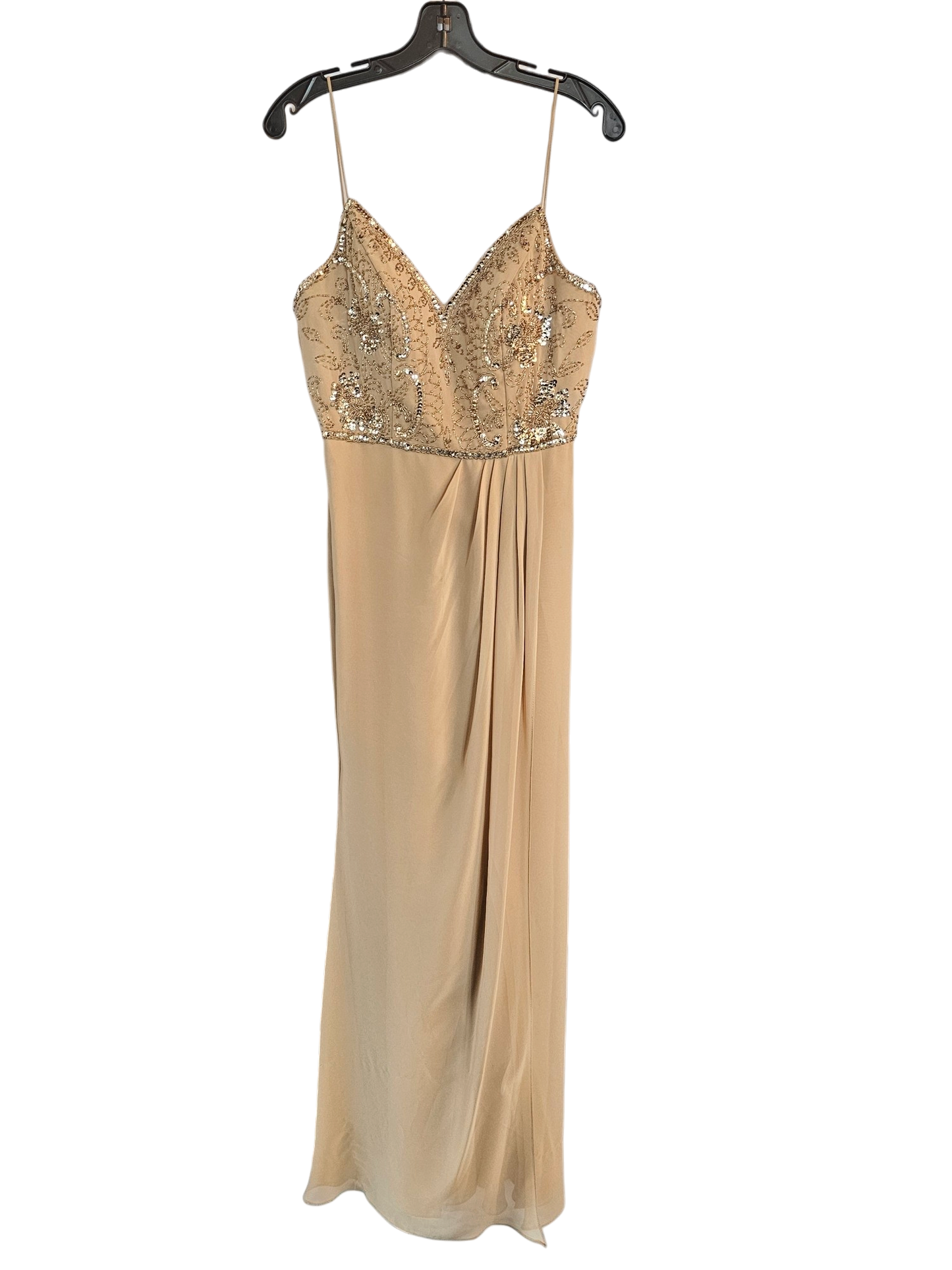 Adrianna Papell Nude Beaded Empire Chiffon Formal Gown