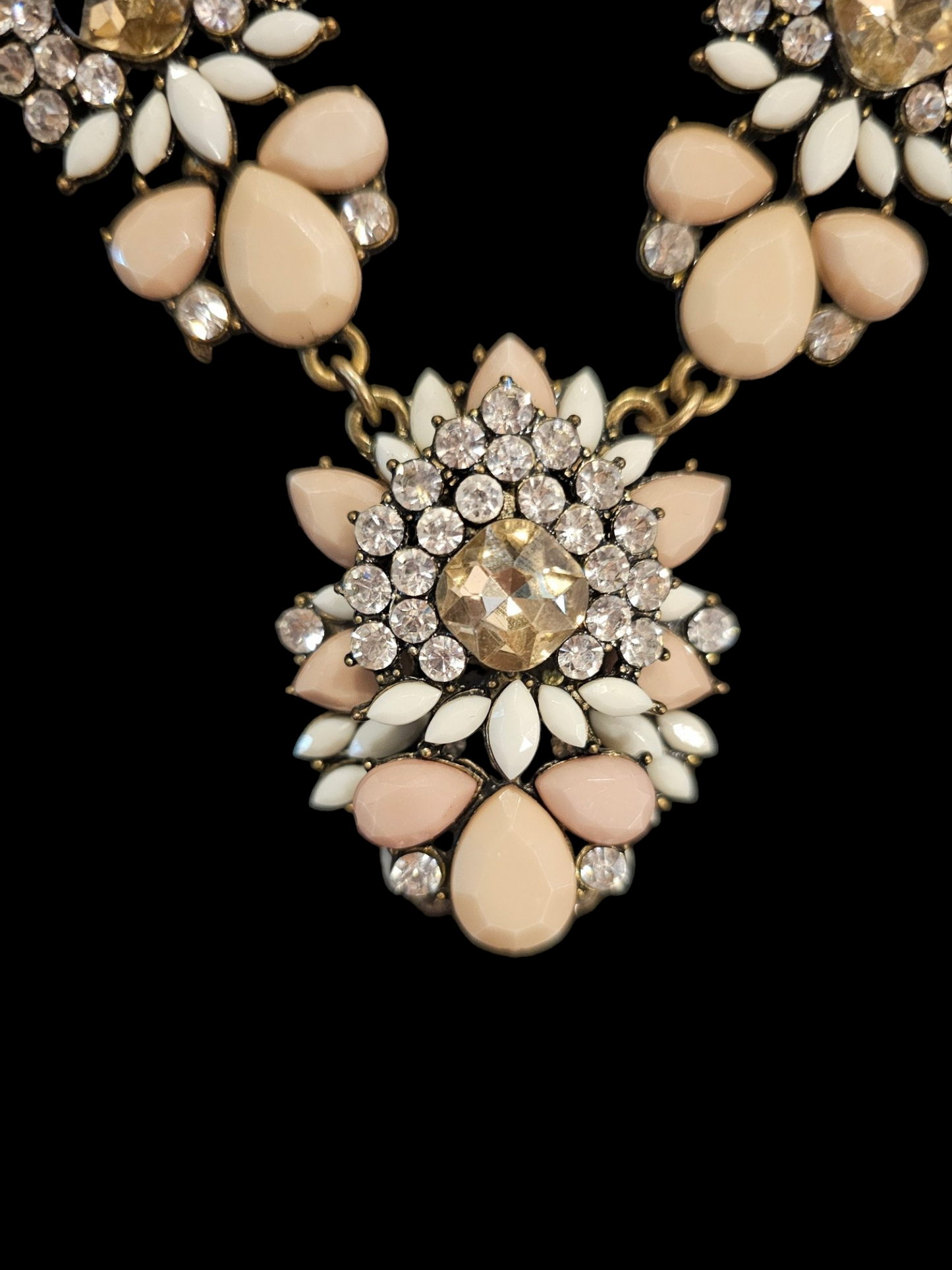 Nude/White Crystal Art Deco Necklace