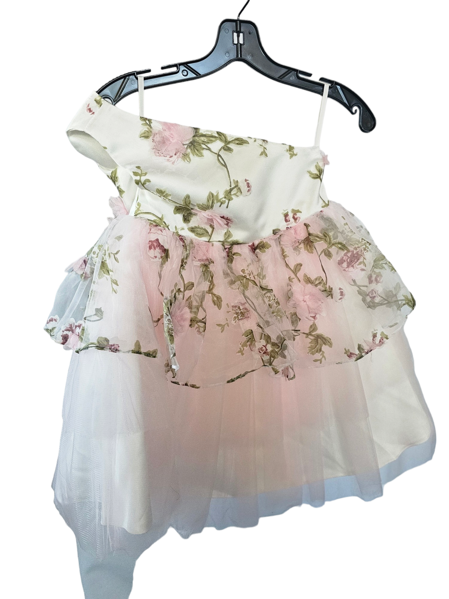 Pink Floral One Shoulder Childs Dress