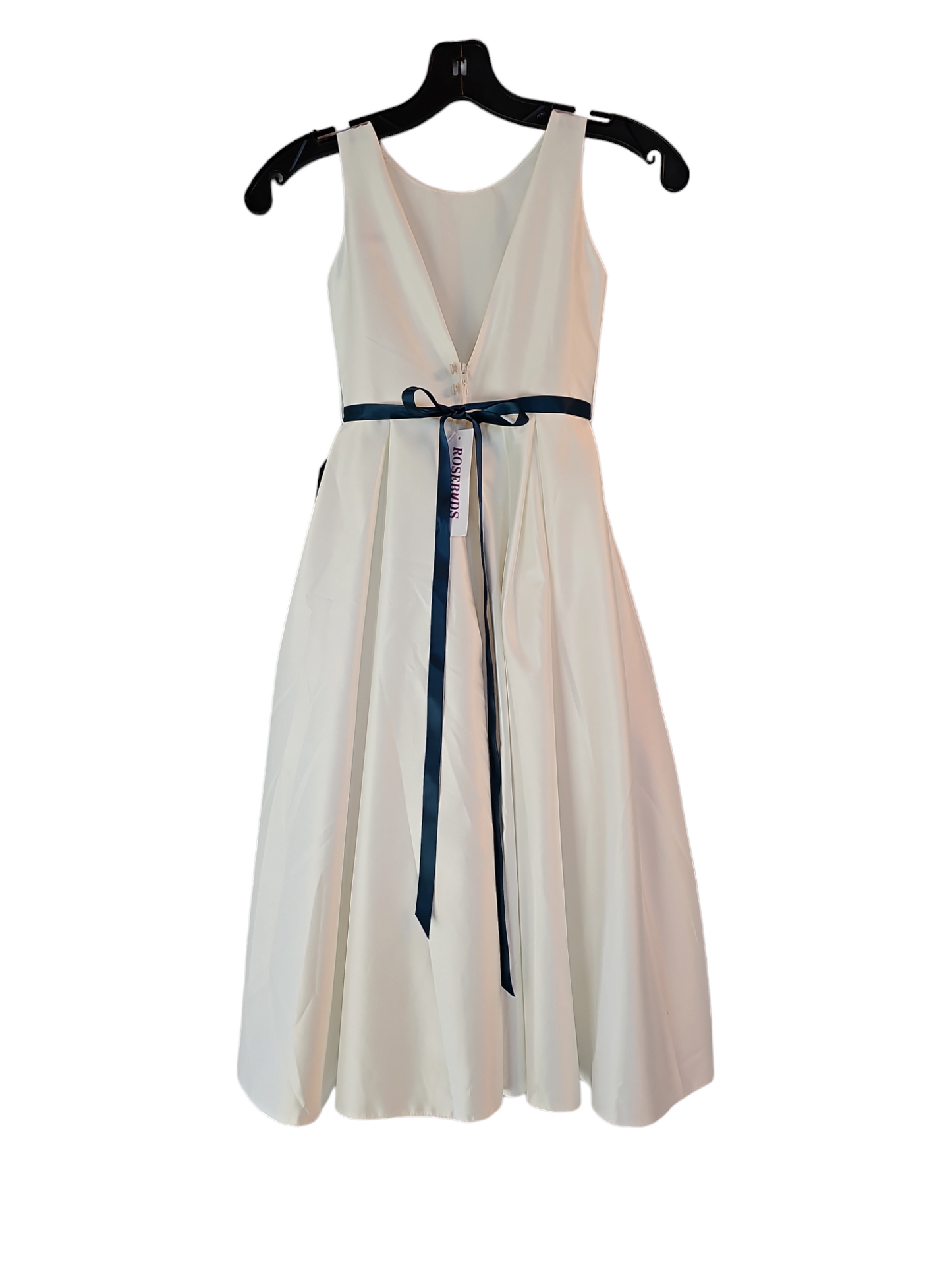 Ivory Satin Flower Girl Dress Teal Ribbon