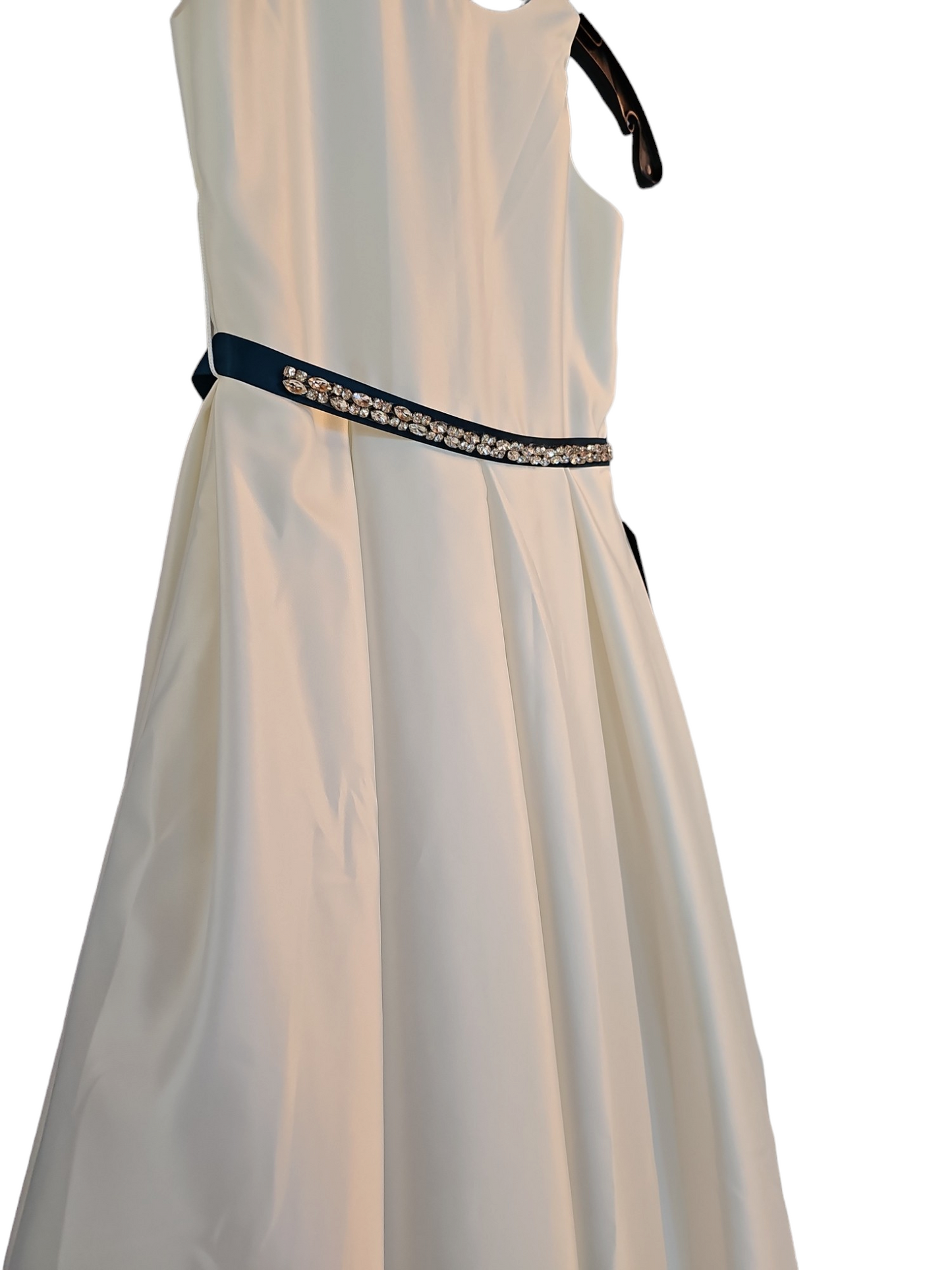 Ivory Satin Flower Girl Dress Teal Ribbon