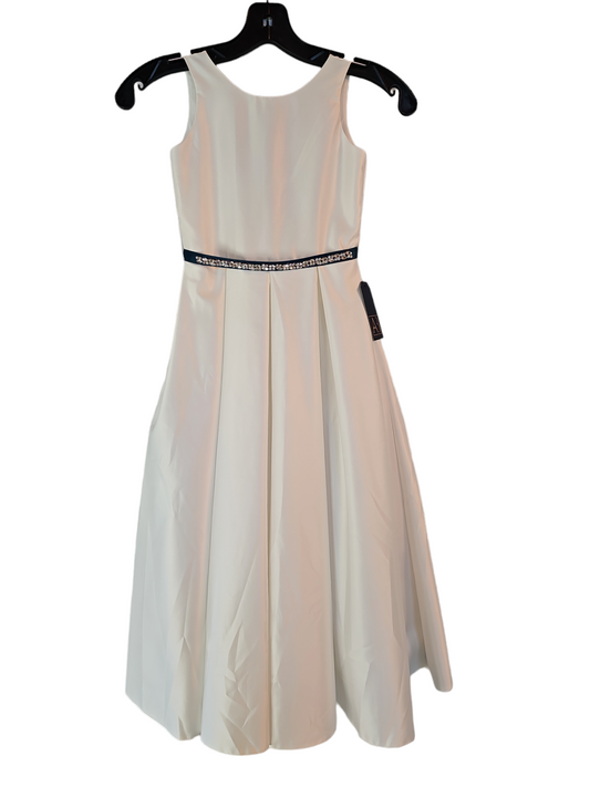 Ivory Satin Flower Girl Dress Teal Ribbon