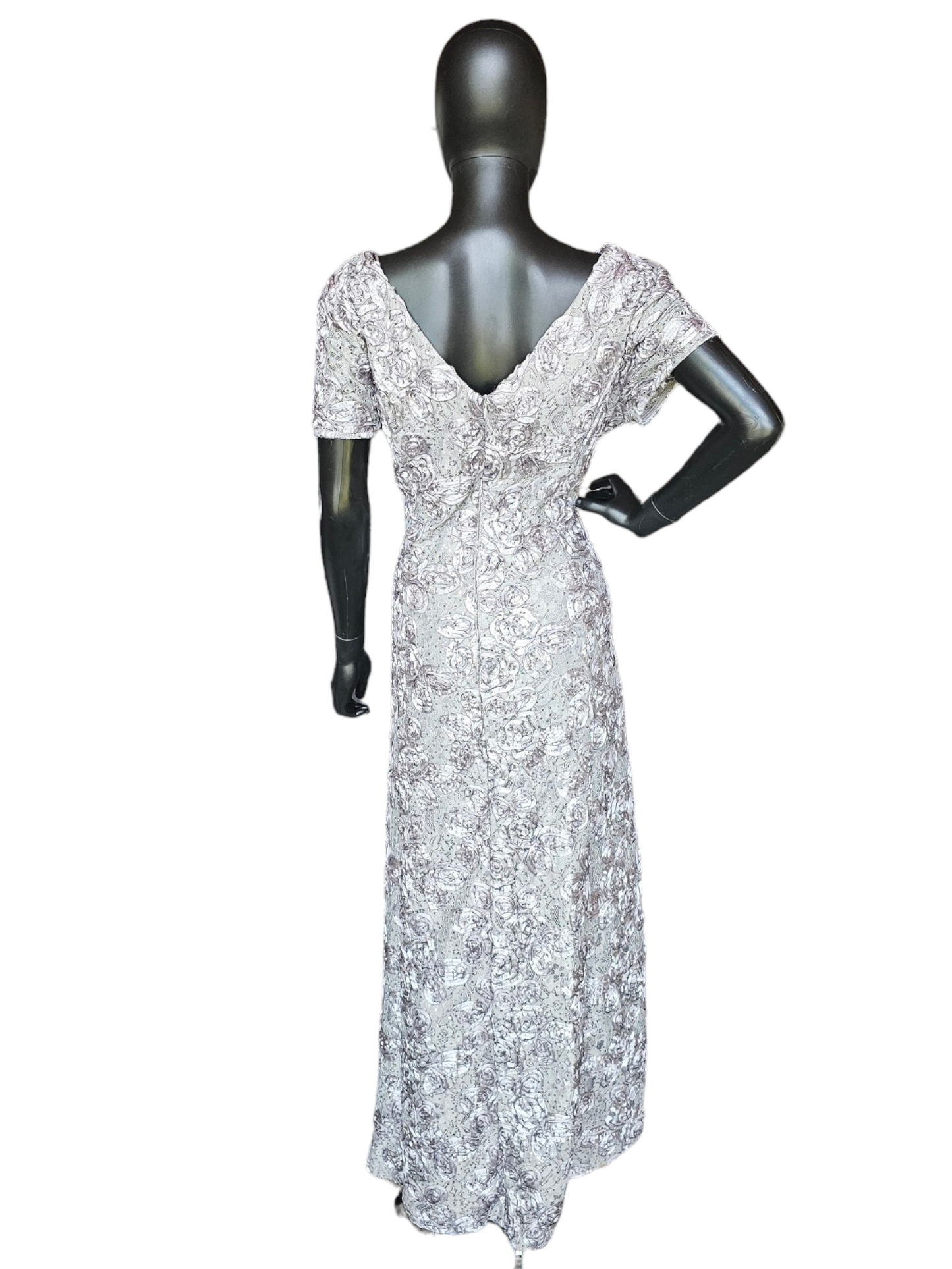 Silver Rosette Cap Sleeve Formal Dress - Alex Evenings