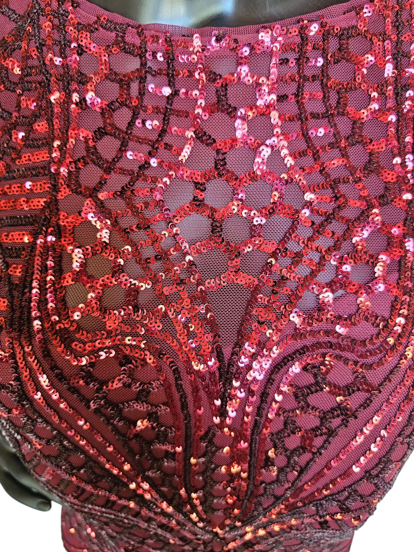 Red Sequin Flutter Sleeve Formal Gown