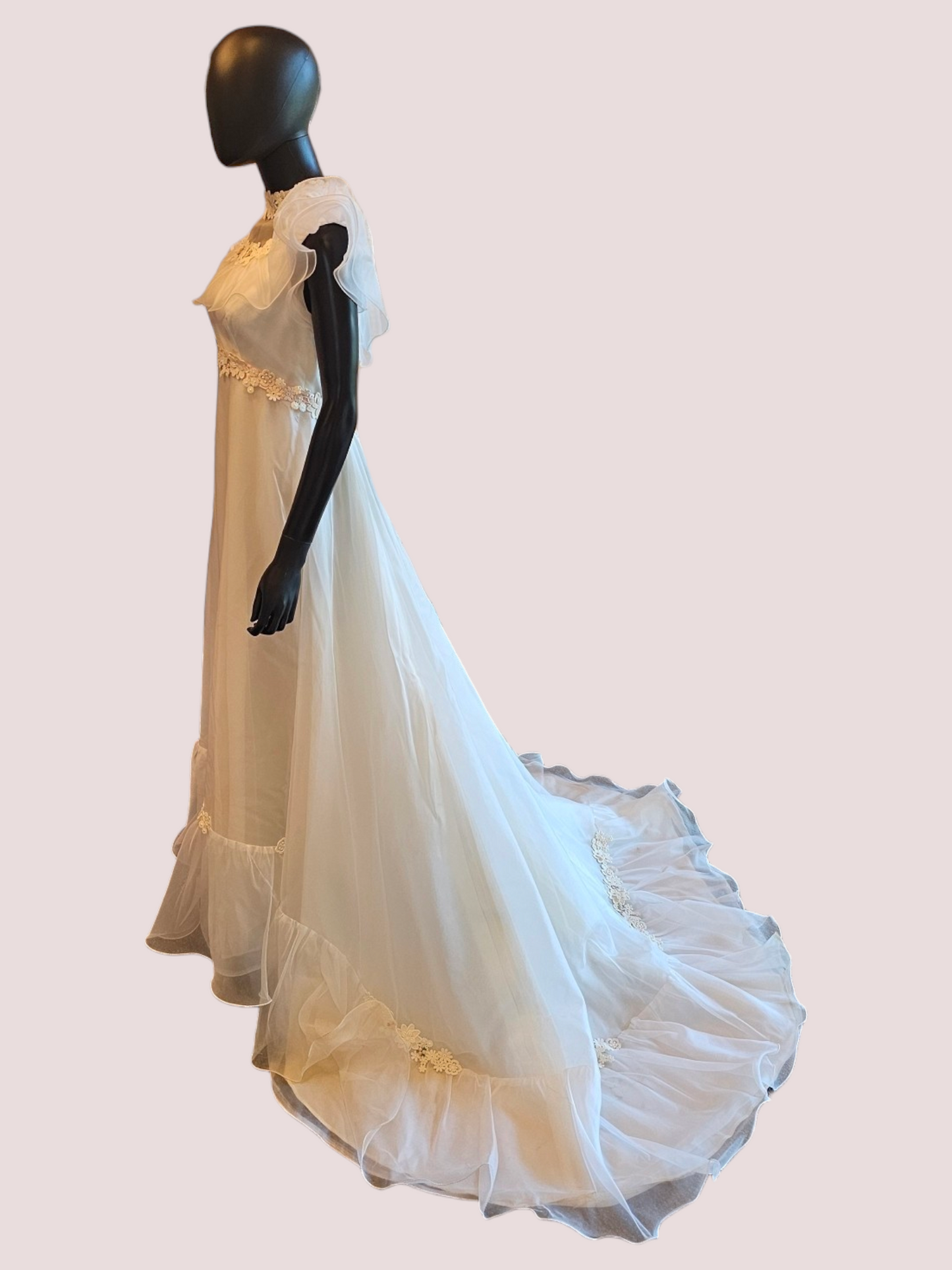 Vintage Pink Floral Flutter Wedding Gown