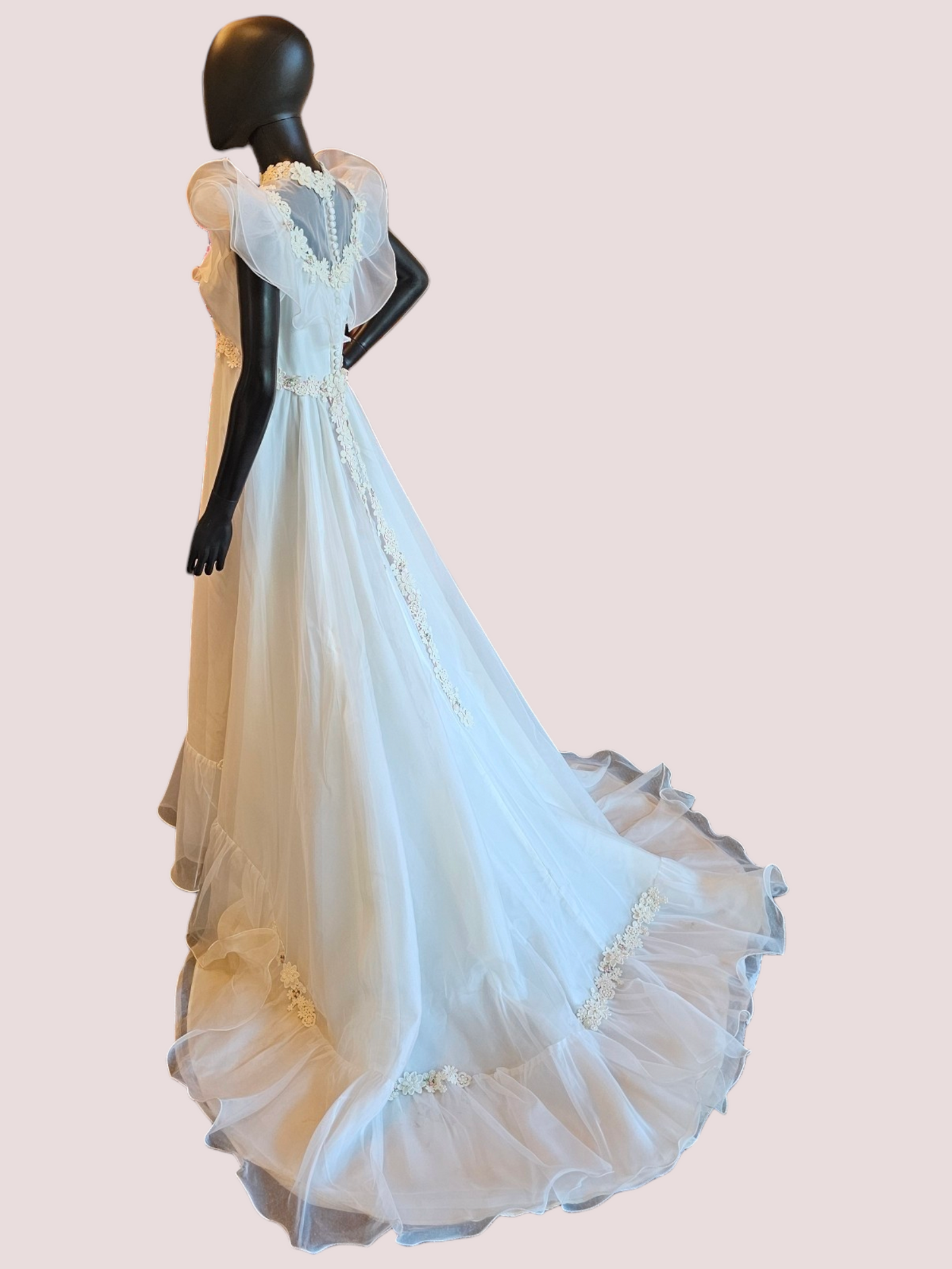 Vintage Pink Floral Flutter Wedding Gown