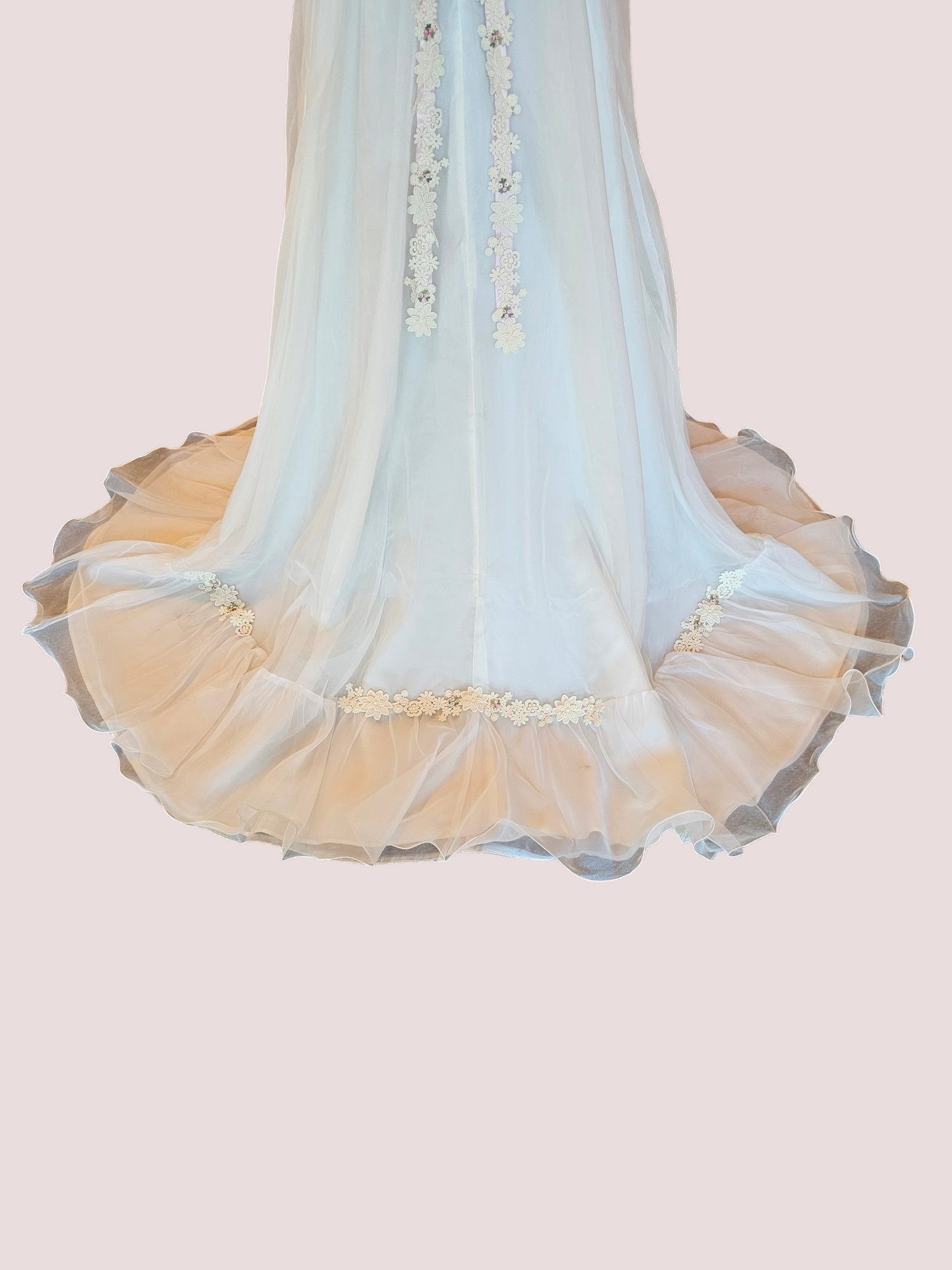 Vintage Pink Floral Flutter Wedding Gown