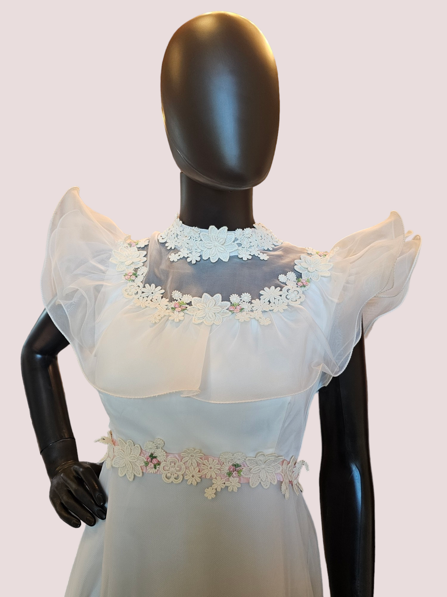 Vintage Pink Floral Flutter Wedding Gown