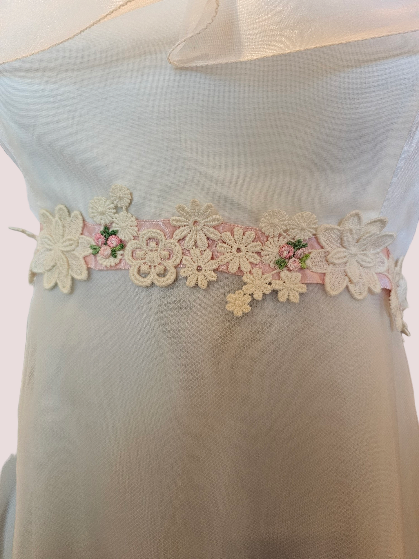 Vintage Pink Floral Flutter Wedding Gown