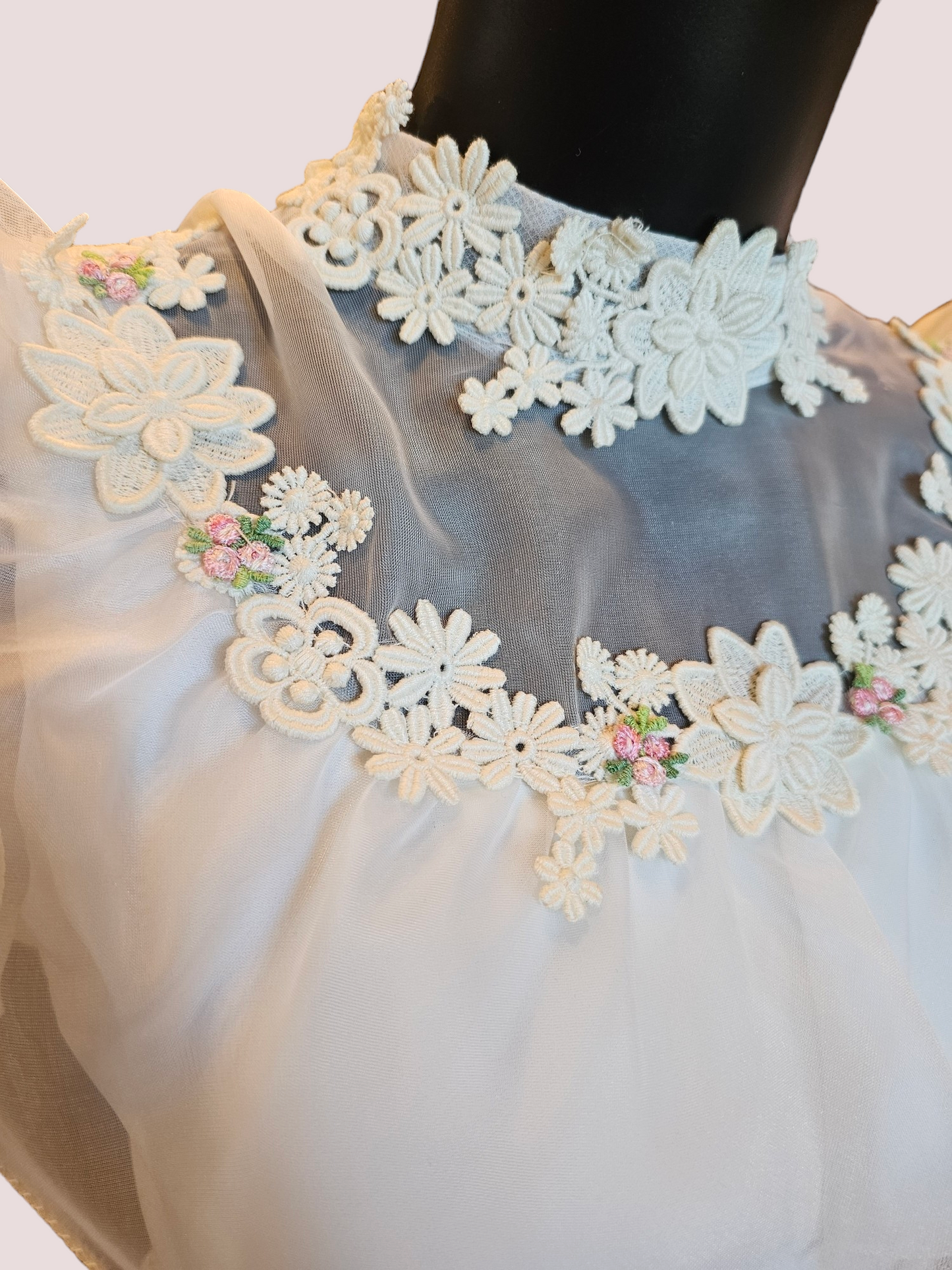 Vintage Pink Floral Flutter Wedding Gown