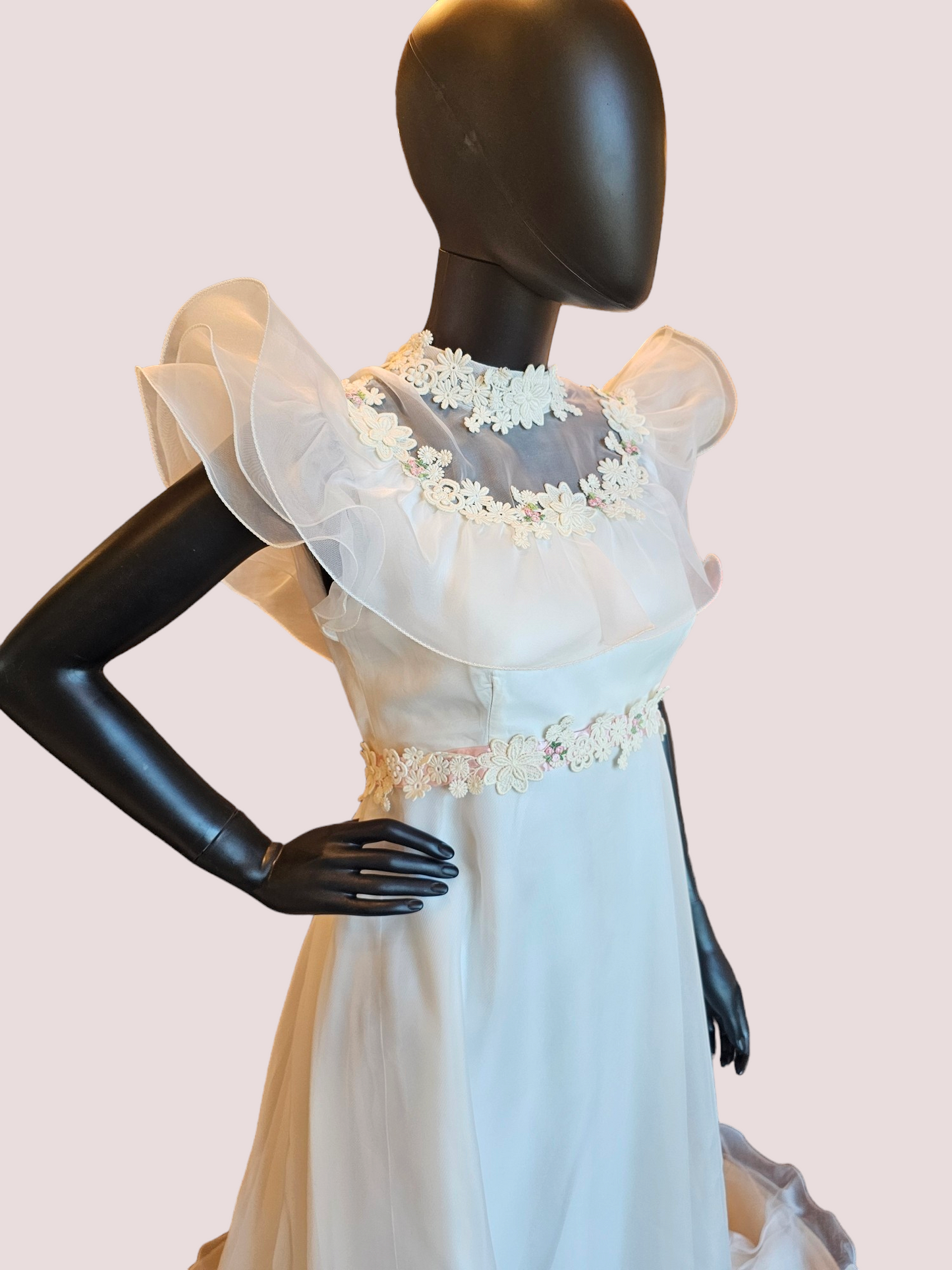 Vintage Pink Floral Flutter Wedding Gown