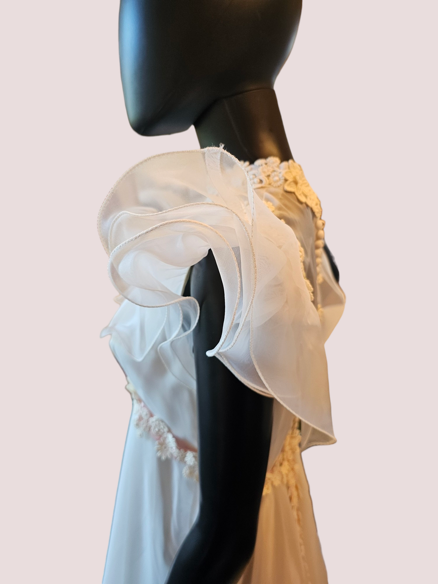 Vintage Pink Floral Flutter Wedding Gown