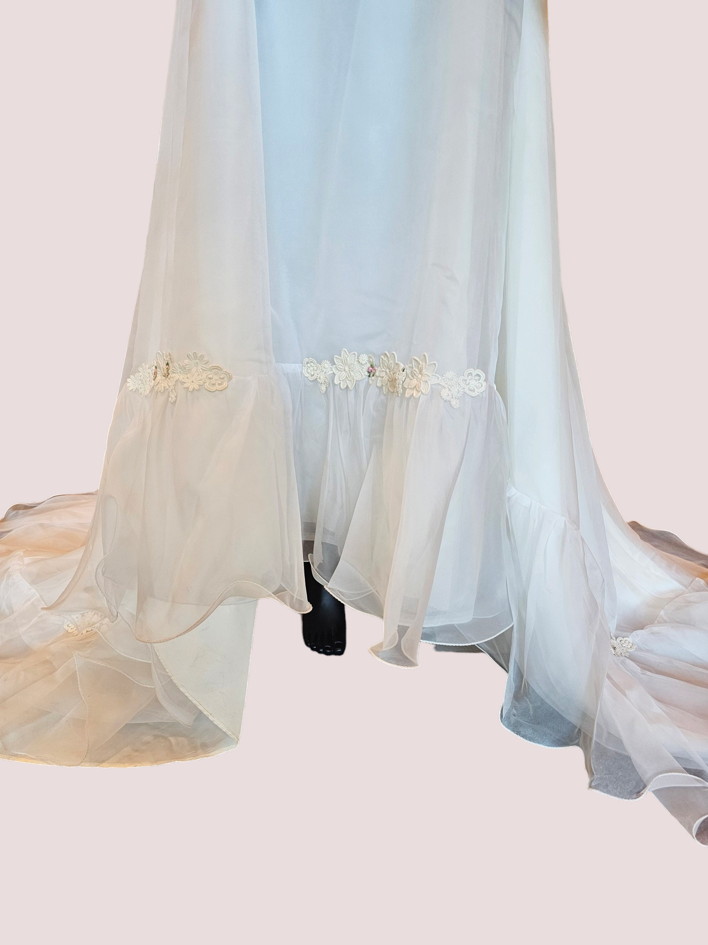 Vintage Pink Floral Flutter Wedding Gown