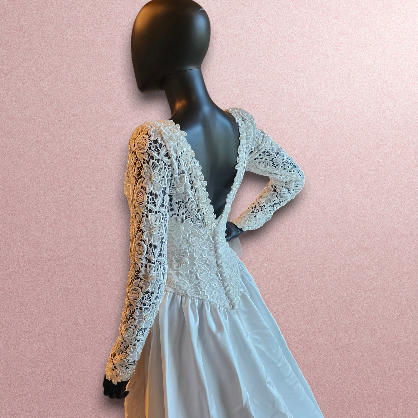 Floral Lace Bodice Long Sleeve Wedding Gown