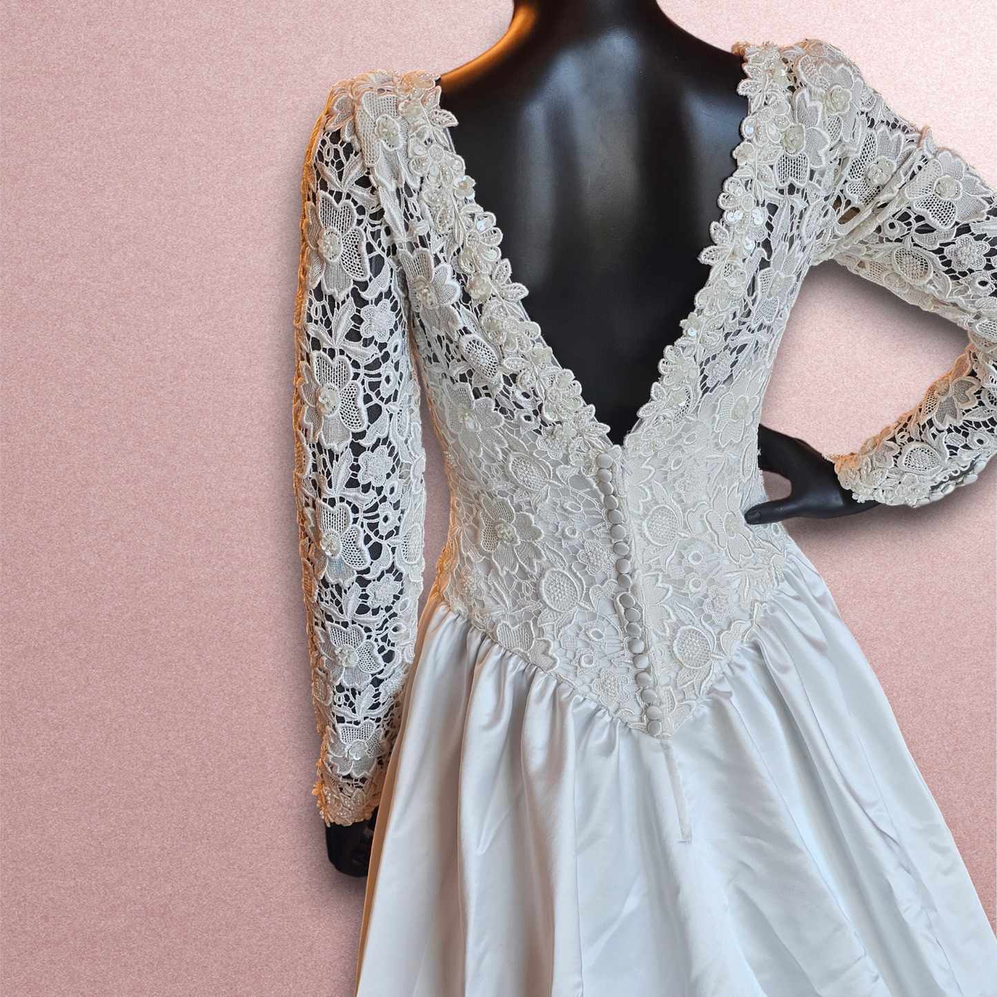 Floral Lace Bodice Long Sleeve Wedding Gown