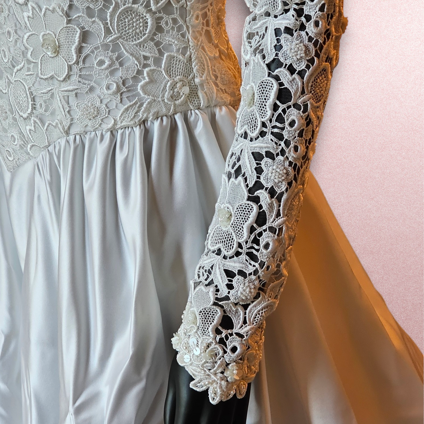 Floral Lace Bodice Long Sleeve Wedding Gown