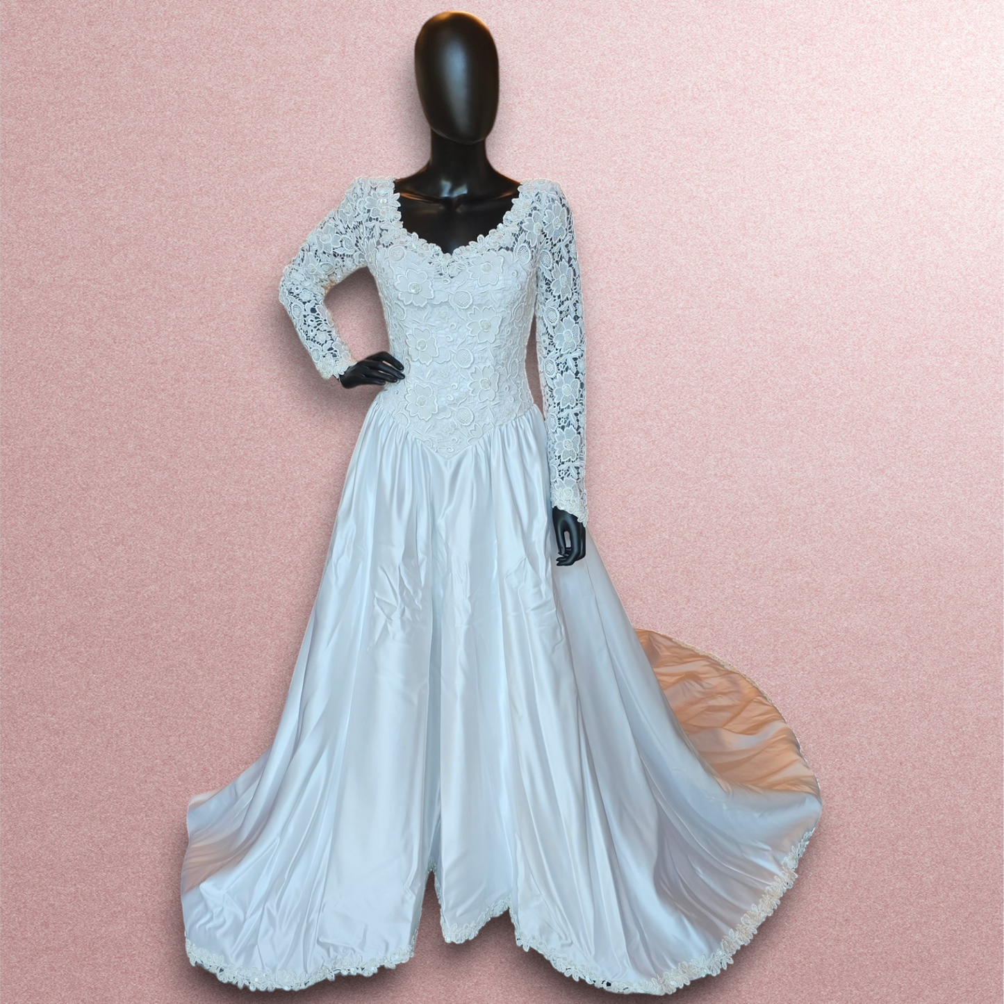 Floral Lace Bodice Long Sleeve Wedding Gown