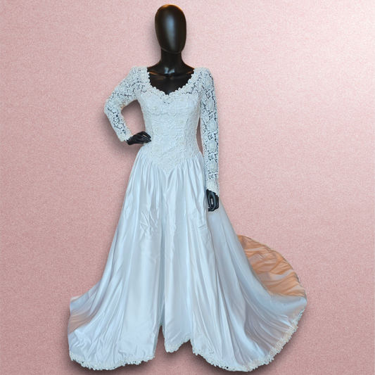 Floral Lace Bodice Long Sleeve Wedding Gown