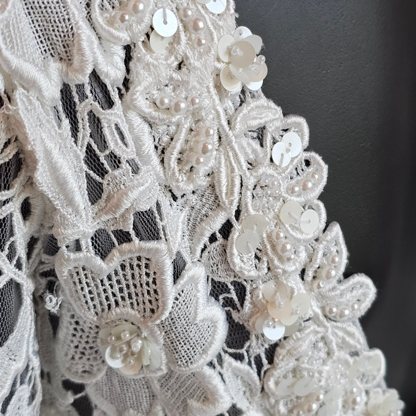 Floral Lace Bodice Long Sleeve Wedding Gown