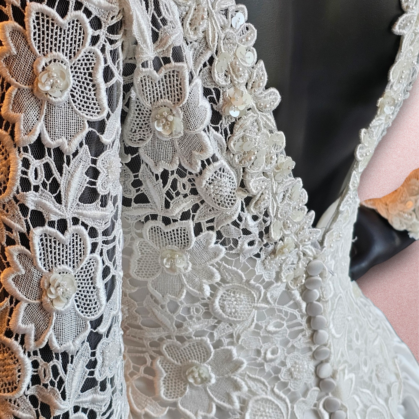 Floral Lace Bodice Long Sleeve Wedding Gown