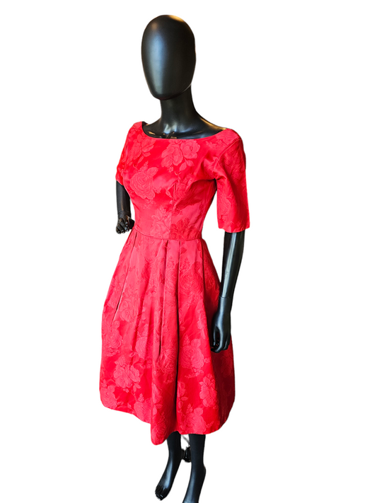 Vintage 50's Red Brocade Party Dress