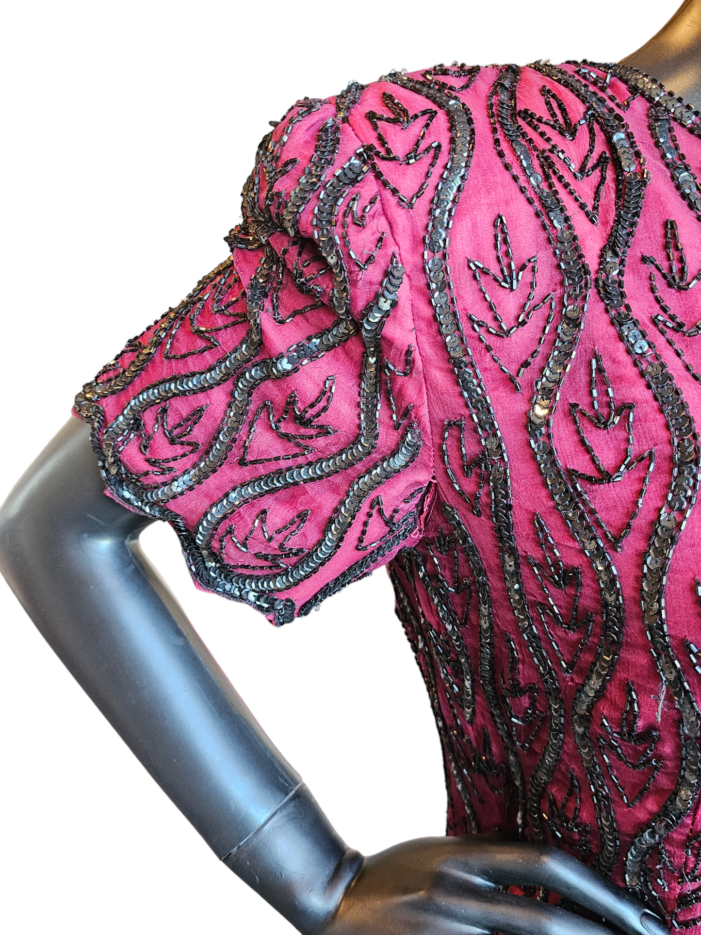 Wine/Black Beaded Party Dress